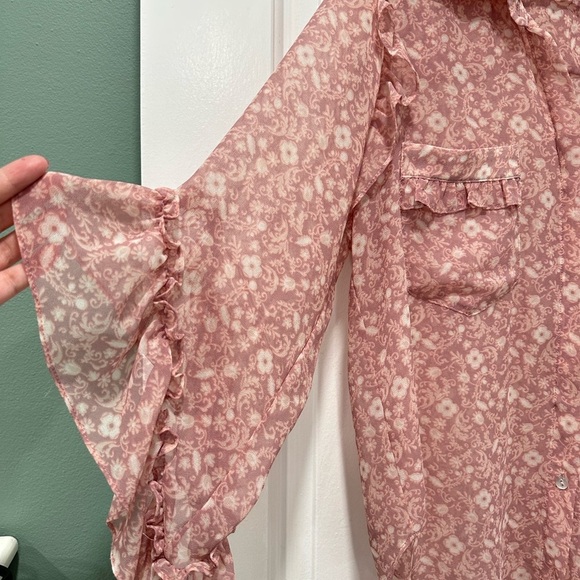 Misa Los Angeles Aeryn Floral Chiffon Button Front Ruffle Top - Picture 6 of 10